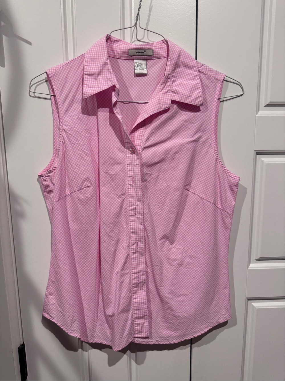 Edward Pink Gingham Sleeveless Button Front Blouse Size Large
